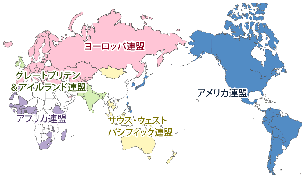 国際ソロプチミスト…アメリカ連盟、ヨーロッパ連盟、グレートブリテン＆アイルランド連盟、サウス・ウェストパシフィック連盟、アフリカ連盟にて形成